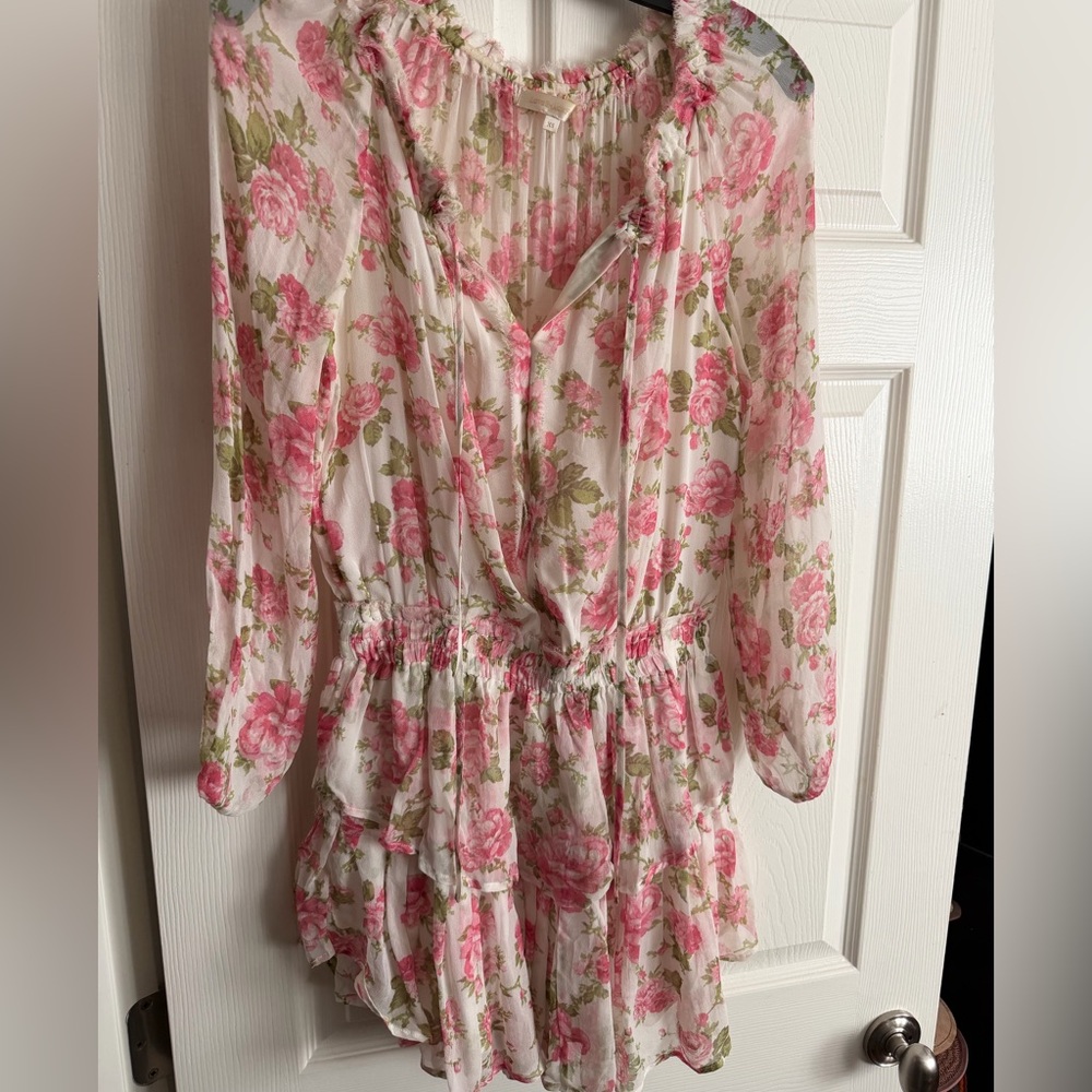 LoveShackFancy Pink and Green Floral Dress